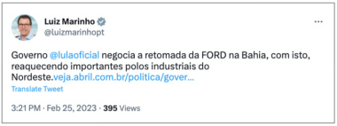 Luiz Marinho diz que negocia a volta da Ford à Bahia