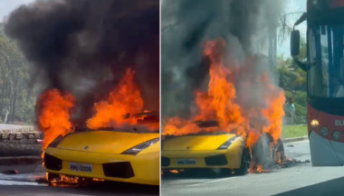 Lamborghini avaliada em R$ 1,3 milhão pega fogo em avenida de BH; veja