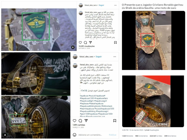 moto dourada não foi dada a cristiano ronaldo na arábia saudita; dono publica registros desde 2018