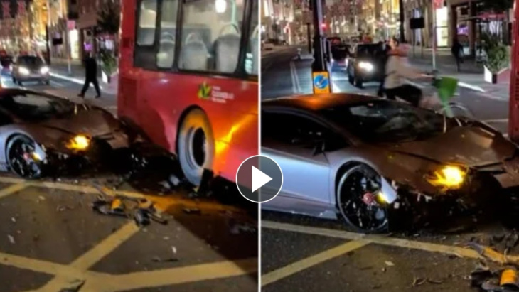 caos em londres, lamborghini aventador bate em ônibus no centro da cidade