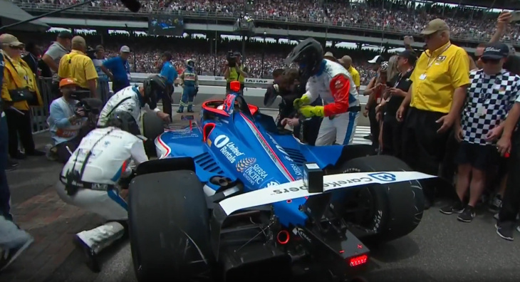 rahal sofre problemas com bateria e larga duas voltas atrás na indy 500