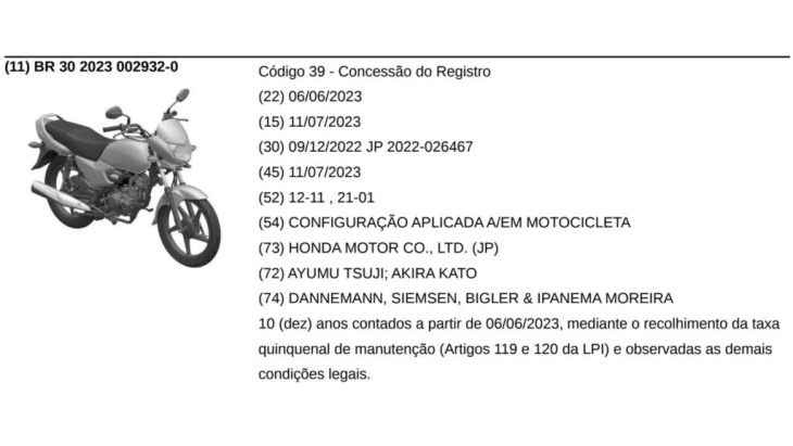 moto honda mais barata que pop é patenteada no brasil