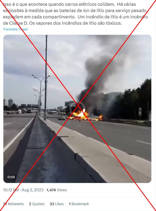 vídeo de explosão em rodovia é falsamente associado à colisão de carros elétricos