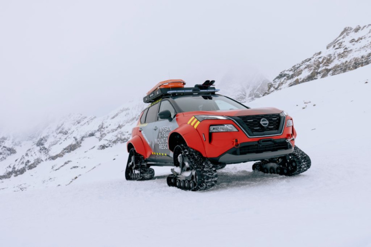 x-trail mountain rescue concept: nissan leva tecnologia e-4orce para a neve